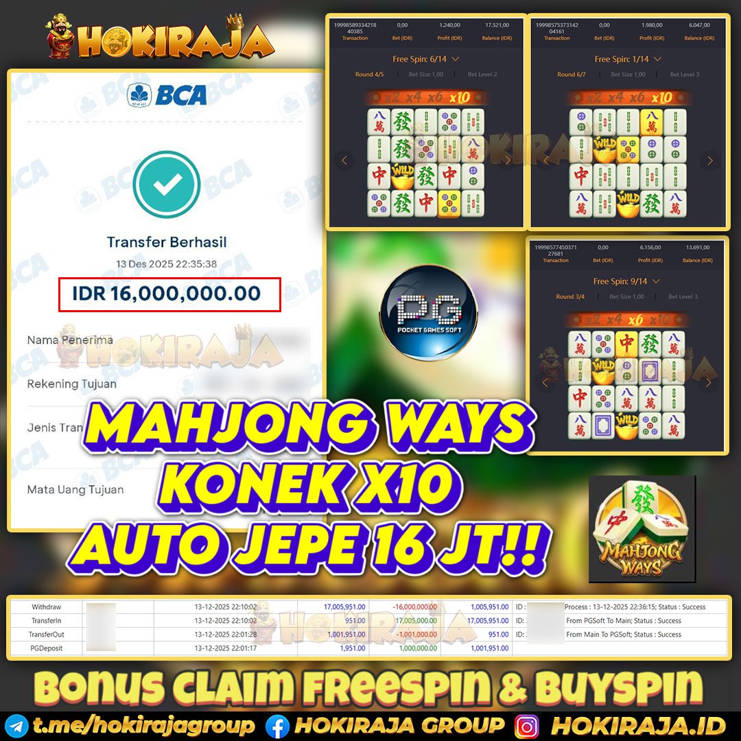 HOKIRAJA JACKPOT SLOT MAHJONG WAYS RP 16.000.000 ID : KOM***